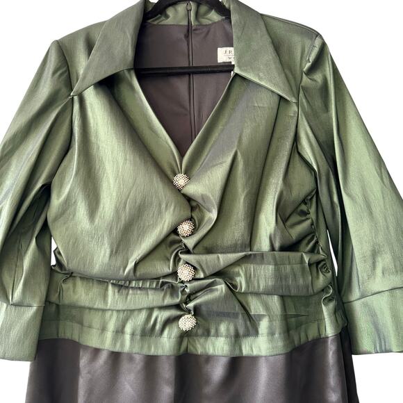 J R Nites Green Taffeta Black Satin Evening Dress 16W Mother of the Bride - Picture 14 of 15